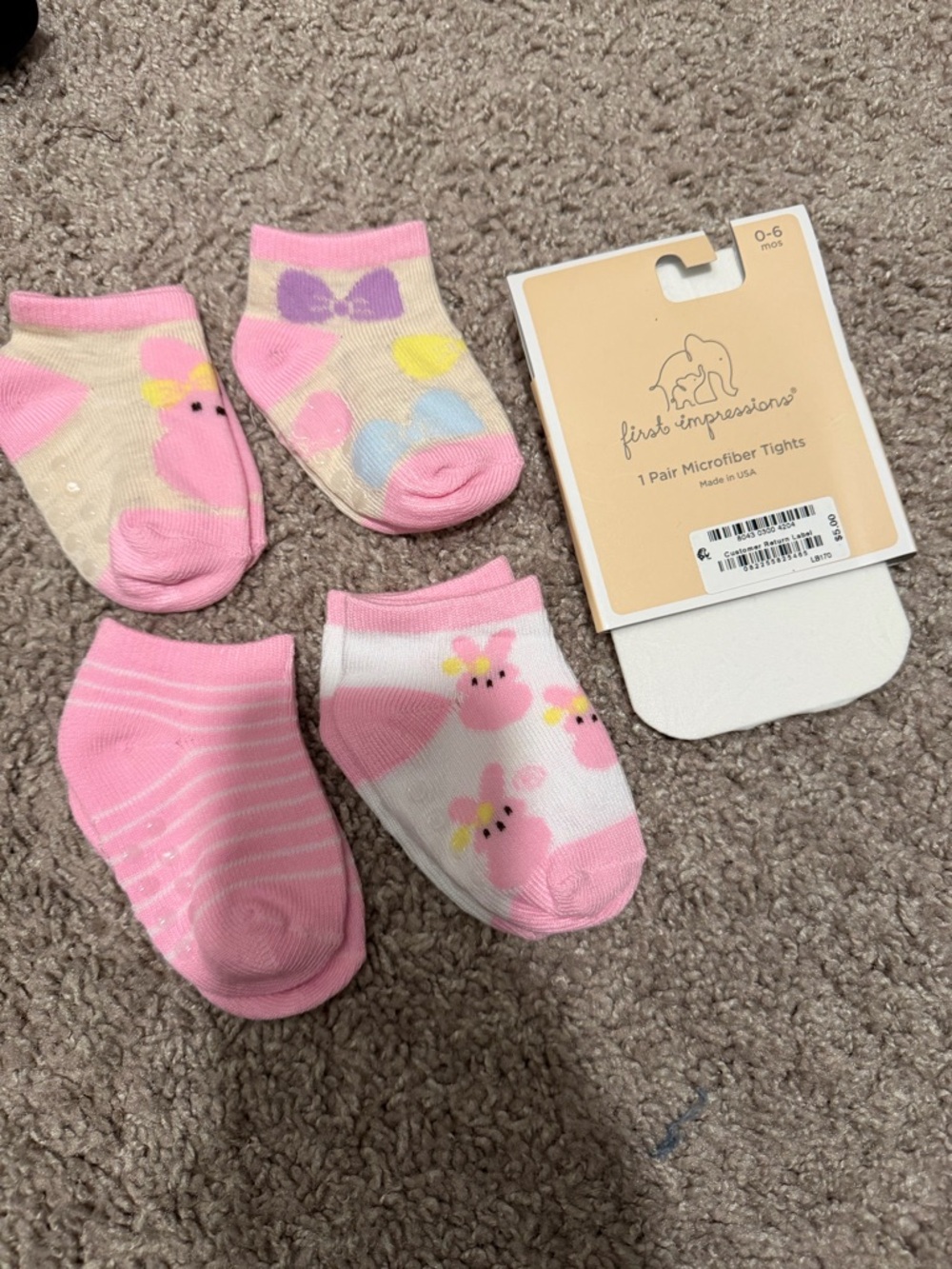 First Impressions white tights & Baby Pink Ankle Socks- new- 0-6 months